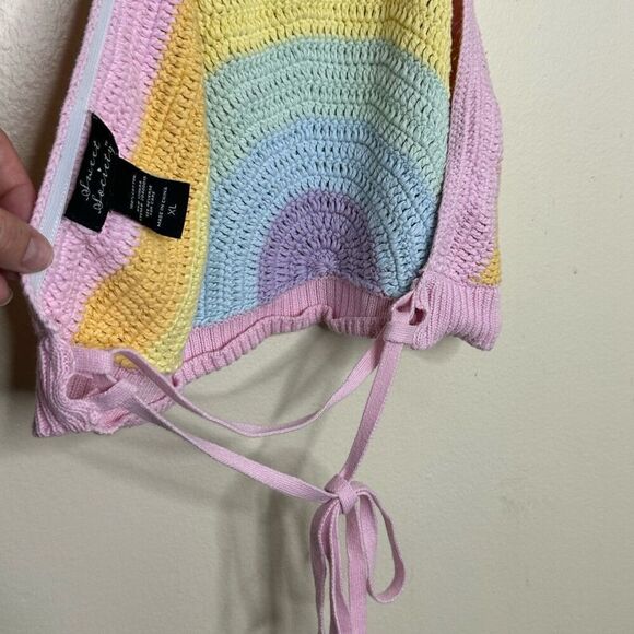 Sweet Society Pastel Rainbow Cropped Knit Halter Top size XL - Picture 2 of 6